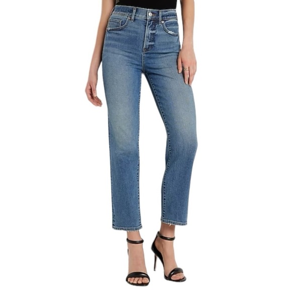 Express - High Waisted Medium Wash Straight Ankle Jeans Sz 8 L - Picture 1 of 10